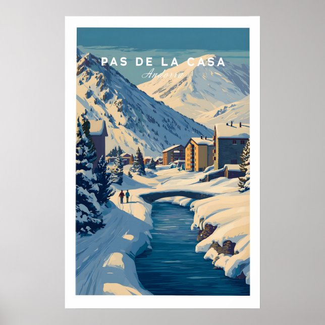 Pas de la Casa Pyrenéerna skidort vy tryck Vinter (Framsidan)