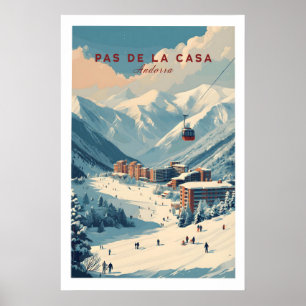 Pas de la Casa Vinterby och Sluttningar Tryckt Ski Poster
