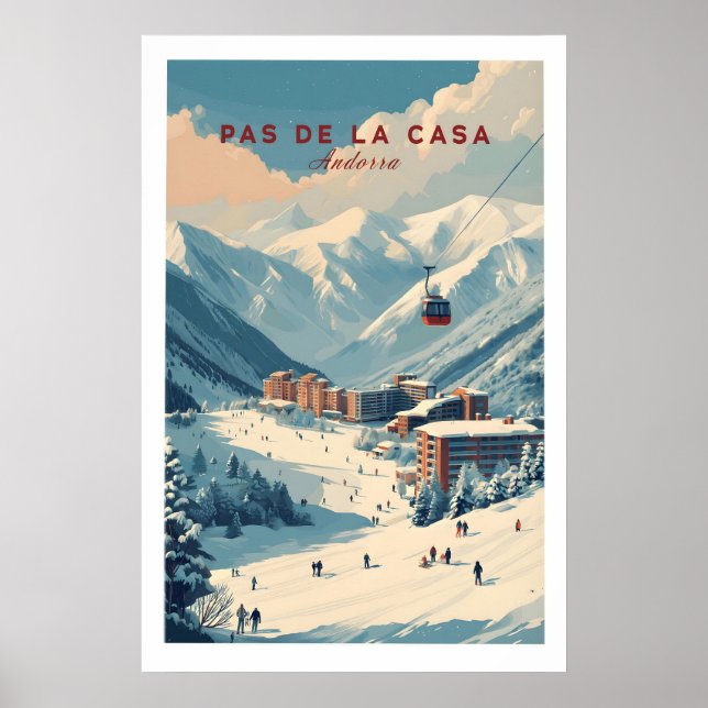 Pas de la Casa Vinterby och Sluttningar Tryckt Ski Poster (Framsidan)