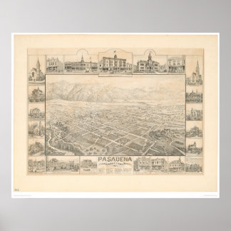 Pasadena, CA. Panoramisk Karta (1305A) Poster