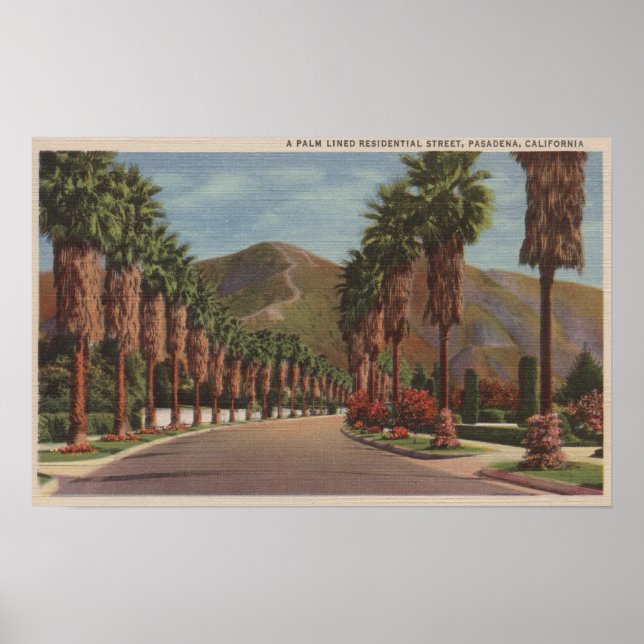 Pasadena, CA - Residental Street Scene & Handflata Poster (Framsidan)