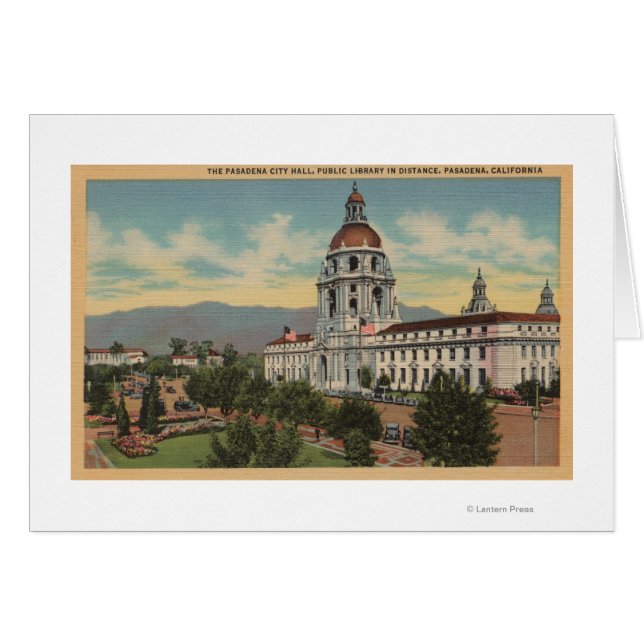 Pasadena, CA - View of City Hall & Public Librar Hälsningskort (Framsidan Horizontal)