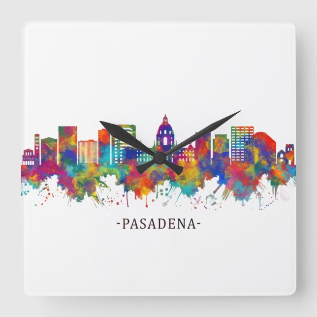 Pasadena California Skyline Fyrkantig Klocka (Framsida)