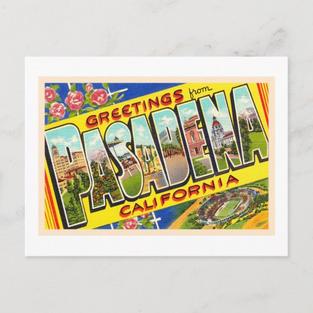 Pasadena California Vintage Large Brev vykort (Framsida)