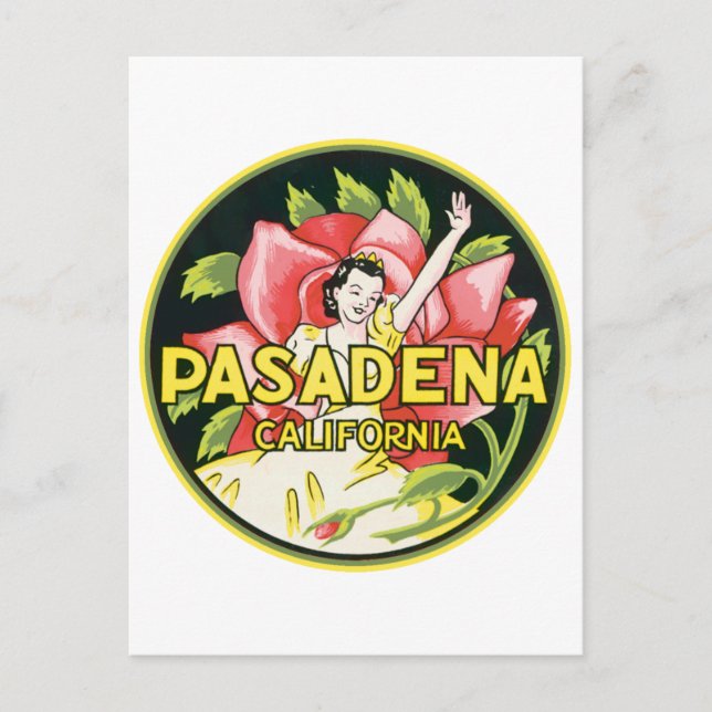 Pasadena California Vintage Luggage Label Vykort (Framsida)
