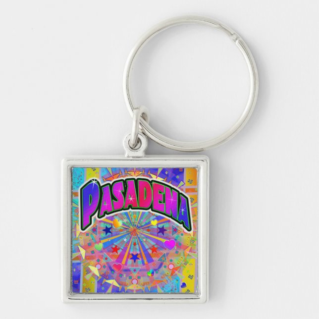 Pasadena Cosmic Unity Keychain Fyrkantig Silverfärgad Nyckelring (Framsidan)