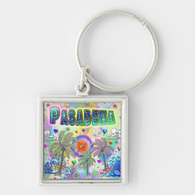 Pasadena Deep Dream Keychain Fyrkantig Silverfärgad Nyckelring (Framsidan)