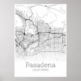 Pasadena Karta - Kalifornien - City Karta Poster