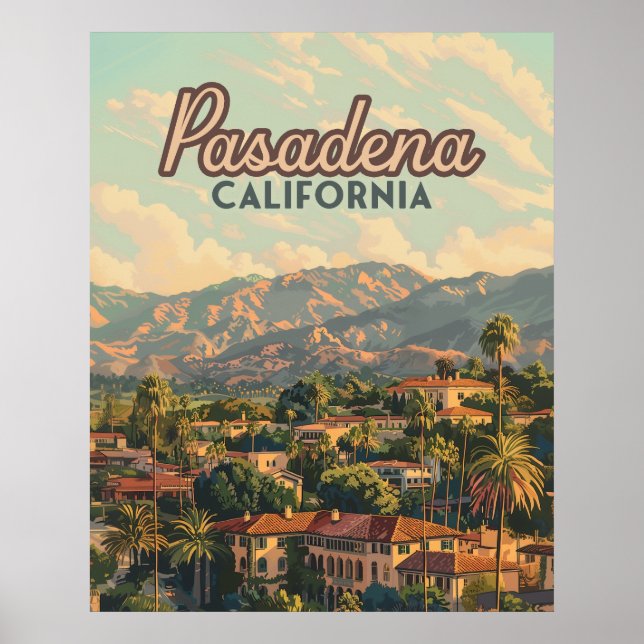 Pasadena Los Angeles California Mountains Vintage Poster (Framsidan)