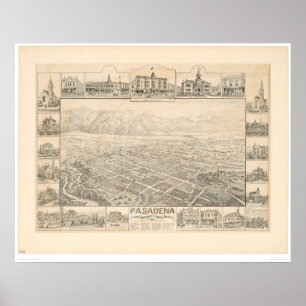 Pasadena panorama- karta för CA. (1305A) Poster