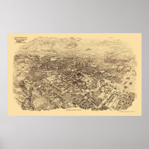 Pasadena panorama- karta för CA - 1903 Poster
