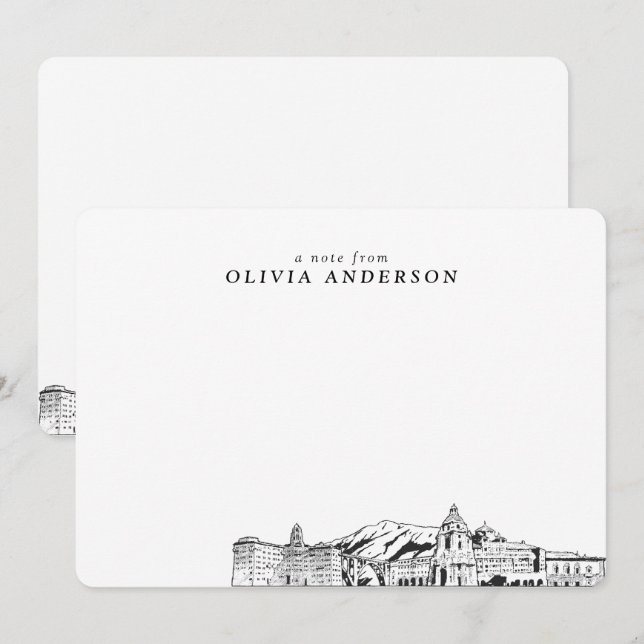 Pasadena Skyline Sketch Personlig Note Cards Anteckningskort (Fram/baksida)