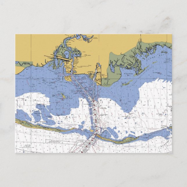 Pascagoula,Mississippi Nautical Chart Postcard Vykort (Framsida)
