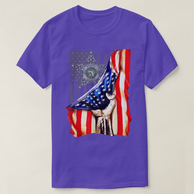 Pasco County sheriff Badge med amerikansk Flagga T Shirt (Design framsida)