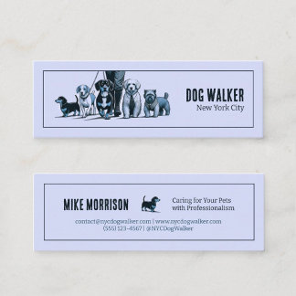 paseador de perros mascotas vintage 1920 azul mini visitkort