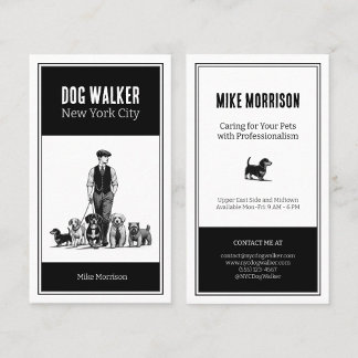 paseador de perros mascotas vintage blanco y negro visitkort