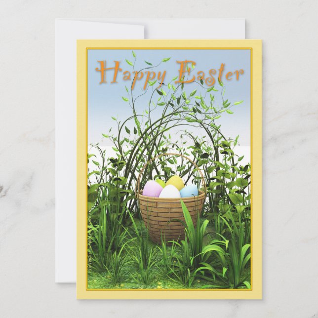 Påsk - A basket av ägg i ängen Meddelande (Framsida)