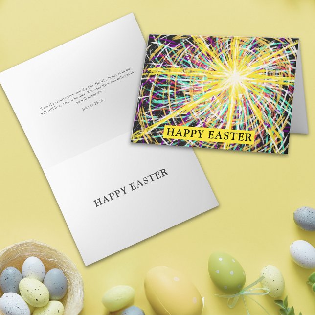 Påsk Abstrakt Resurrection Glory Helgkort (Happy Easter Resurrection Modern Christian Abstract Art bible quote folded Holiday greeting card)