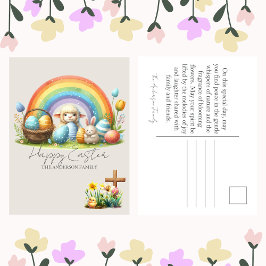 Påsk Animals Rainbow Bunny Family Namn Blessings Helg Vykort