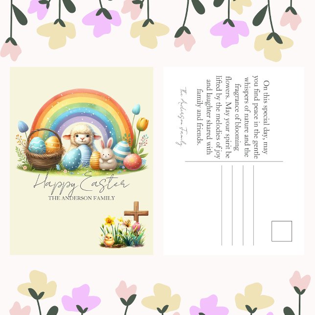 Påsk Animals Rainbow Bunny Family Namn Lamb Helg Vykort (Skapare uppladdad)