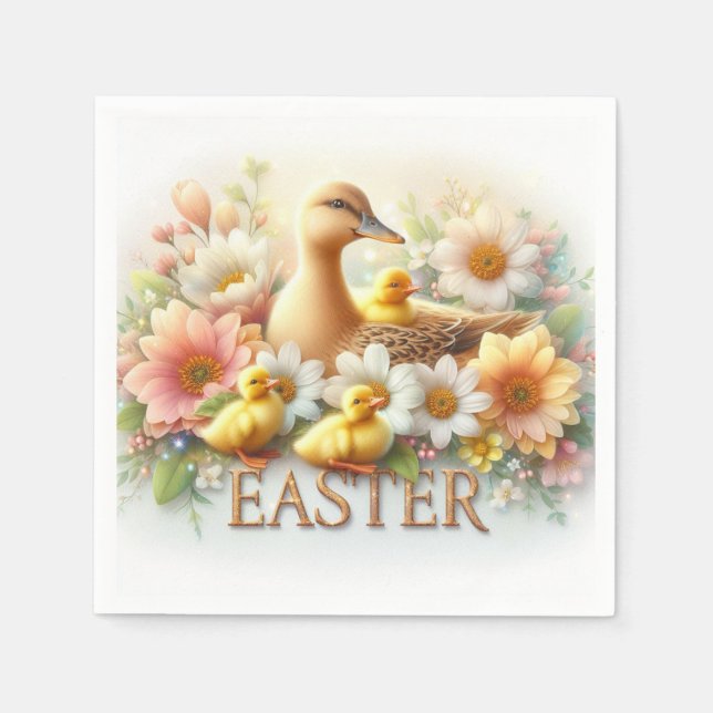 Påsk Ankor, Ducklings och Flowers Pappersservett (Framsidan)