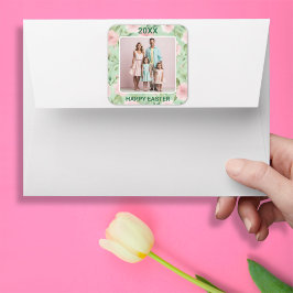 Påsk Anpassat Foto Pastell Rosa & Gröna Blommor Fyrkantigt Klistermärke