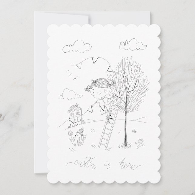 Påsk är här Bläck Teckning Julkort (Framsida)