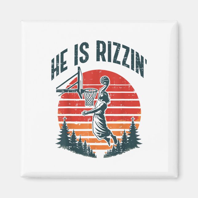 Påsk är Rizzin Retro Basketball Religiösa Manar Magnet (Framsidan)