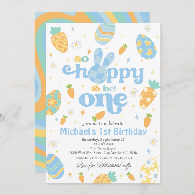 Påsk är så glad att vara en pojkfödelsedag inbjudningar (Fram/baksida)