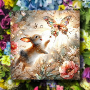 Påsk av stenat glas från Butterfly Bunny Peach Gul Julkort
