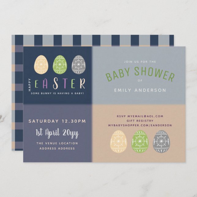 Påsk BABY Shower Inbjudningskort Blue Soft Rosa (Fram/baksida)