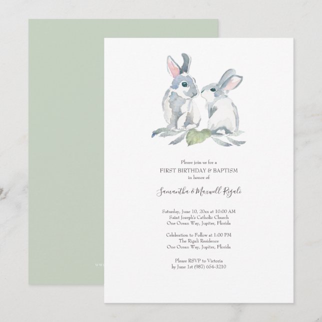 Påsk-baptism och första Födelsedagsfesten Inbjudningar (Fram/baksida)