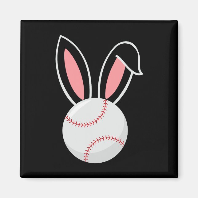 Påsk Baseball Bunny Öron Roligt Baseball Fläkt Pås Magnet (Framsidan)