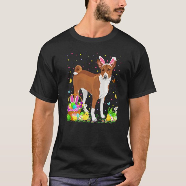Påsk Basenji Hund Bunny Egg Hunting Basenji Easte T Shirt (Framsida)
