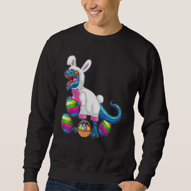 Påsk Basket Bunny Dinosaur Egg Rex Kids Boys Gif Lång Ärmad Tröja (Framsida)