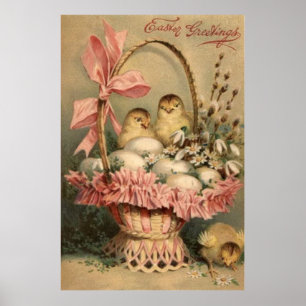 Påsk Basket Chick Rosa Bow Glöm mig inte Poster