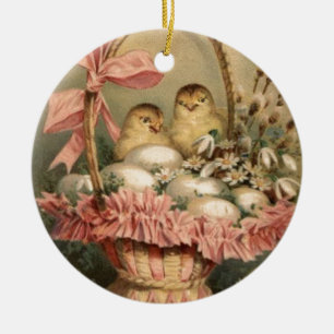 Påsk Basket Egg Chick Rosa Bow Julgransprydnad Keramik
