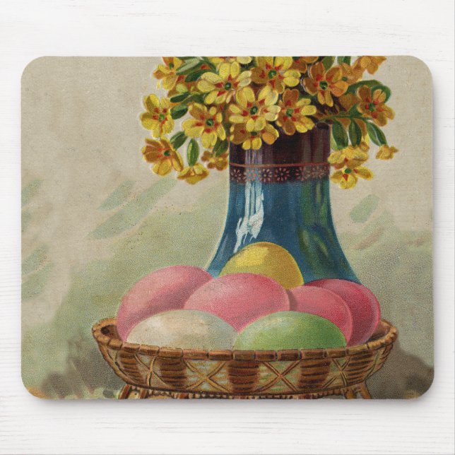 Påsk Basket Eggs Flowers Antique Musmatta (Framsidan)