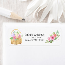 Påsk Basket Eggs Vår blommor Rosa Adress Returadress Etikett