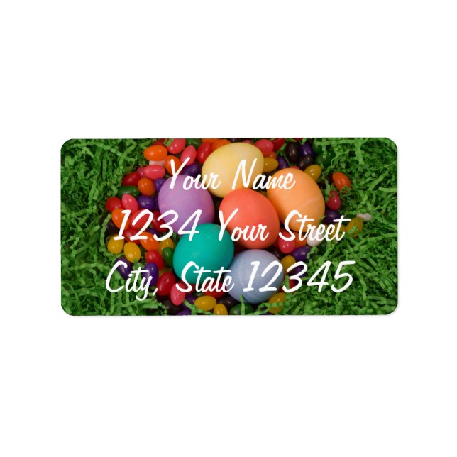 Påsk Basket - Färgaden Vår Eggs Jelly Beans Adressetikett (Framsidan)
