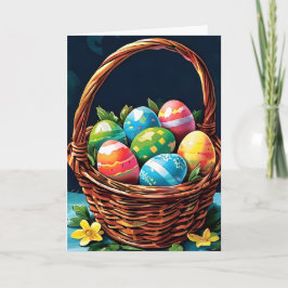 Påsk Basket med ägg och blommor Helgkort