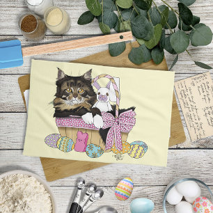 Påsk Basket Tabby Kitten Kökshandduk