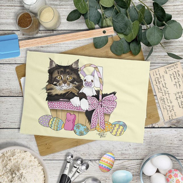 Påsk Basket Tabby Kitten Kökshandduk (Skapare uppladdad)