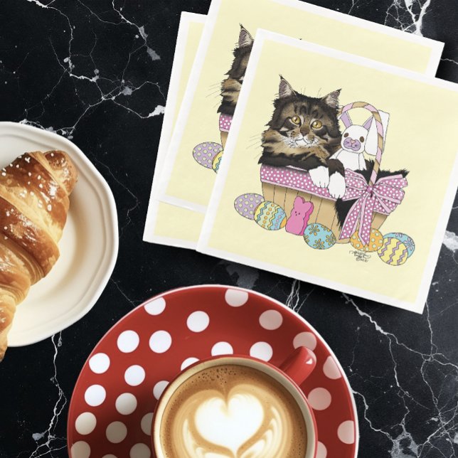 Påsk Basket Tabby Kitten Pappersservett (Skapare uppladdad)