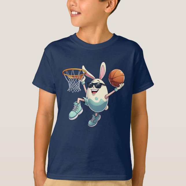 Påsk Basketball Bunny Egg Dunk Boys Kids Manar T Shirt (Framsida)