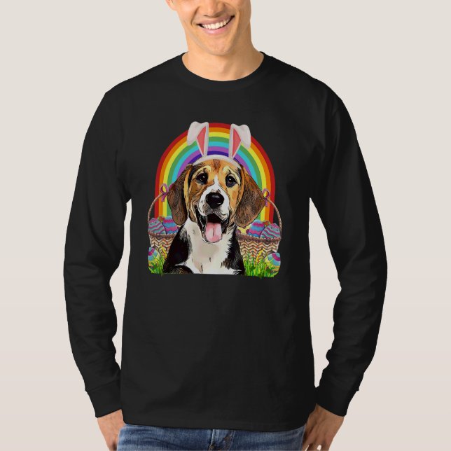Påsk Beagle Hund Bunny Egg Hunt Rainbow T Shirt (Framsida)
