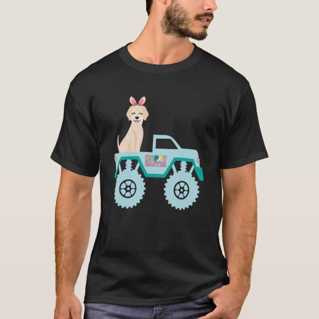 Påsk Bearded Dragon Bunny Riding Monster Lastbil T Shirt (Framsida)