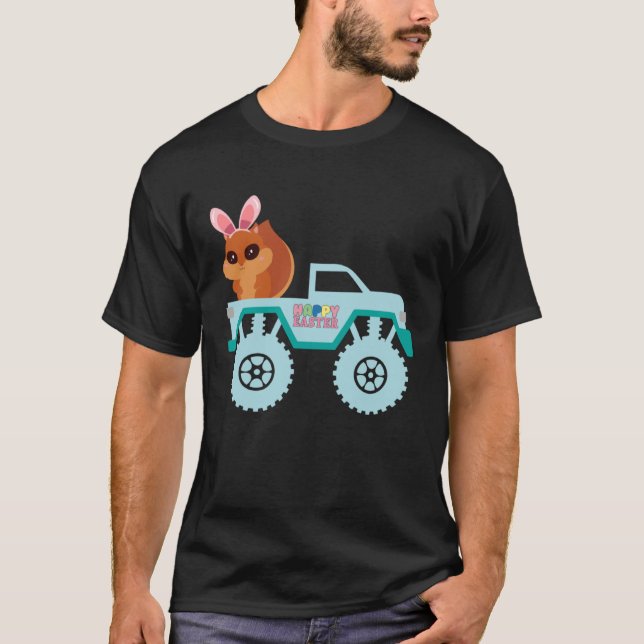 Påsk Bearded Dragon Bunny Riding Monster Lastbil T Shirt (Framsida)