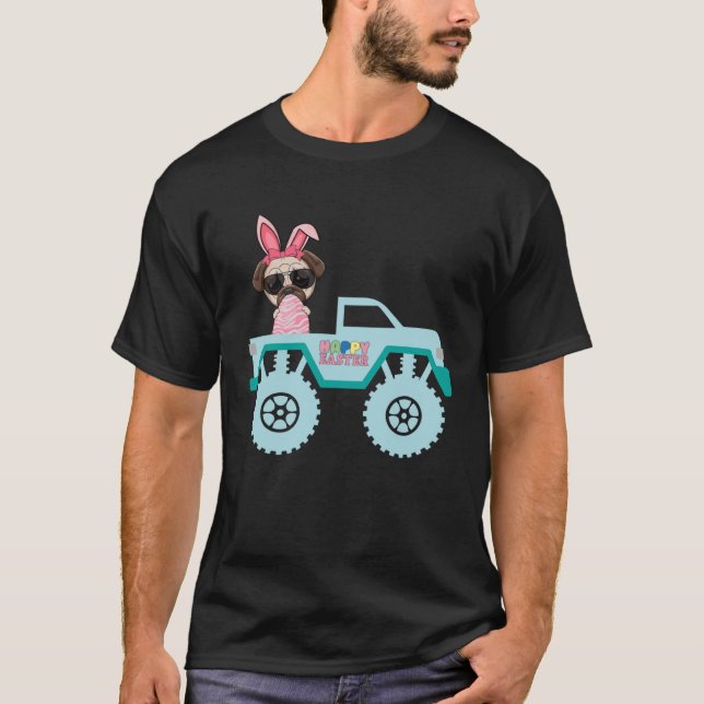 Påsk Bearded Dragon Bunny Riding Monster Lastbil T Shirt (Framsida)