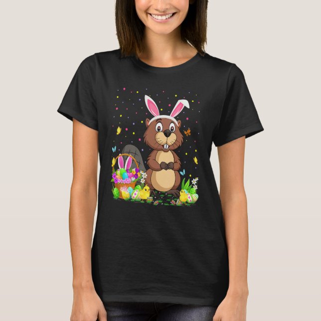Påsk Beaver Bunny Egg Hunting Beaver Påsk Sund T Shirt (Framsida)